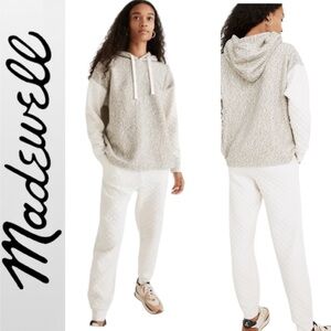 Madewell Quilted Sleeve Hoodie Sweatshirt Top‎ in ivory and gray. Size Large